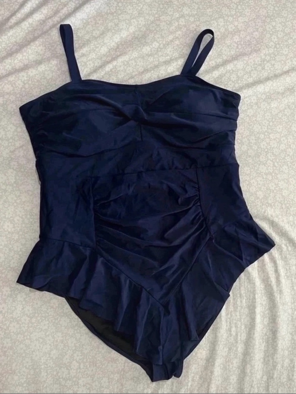 BloomChic 2x Navy One Piece Swimsuit Flutter Trim Full Coverage Plus